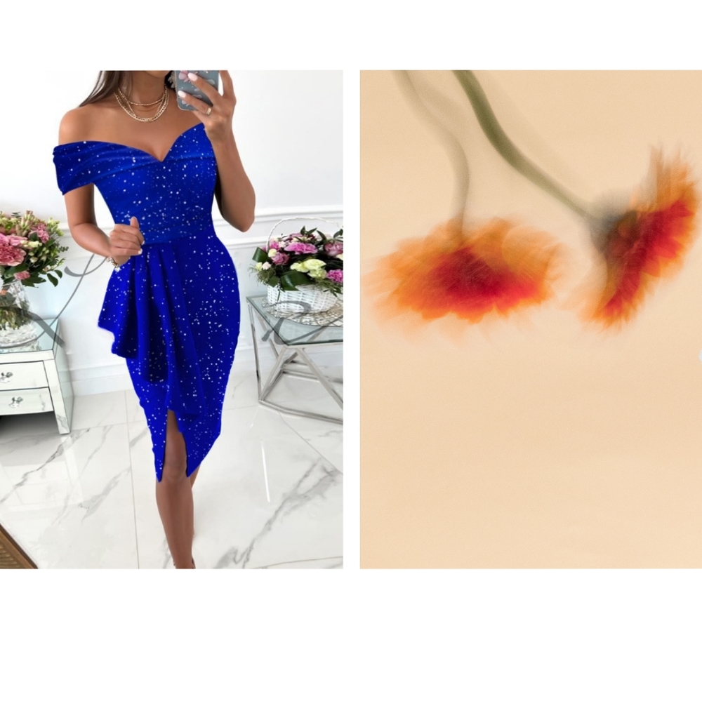 Glitter Off Shoulder Draped Detail Slit Party Dress